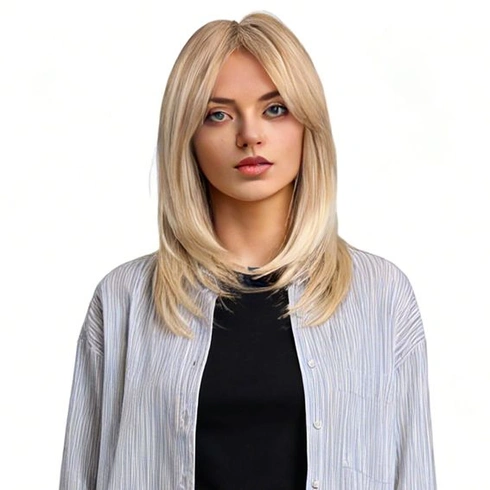 Blond paruky pro ženy, dlouhé rovné paruky, vrstvené syntetické paruky s ofinou, 20palcové tepelně