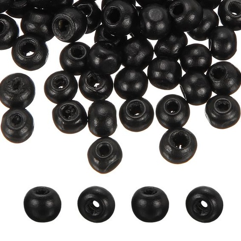 PATIKIL 100ks 8mm čierne korálky z prírodného dreva s 3mm otvorom, neošetrené, čierne 8mm 100