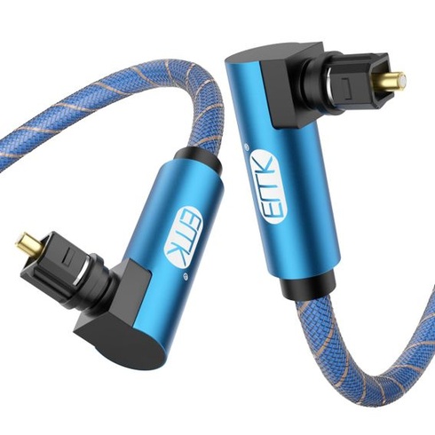 Optický kabel EMK 90 stupňů, pravoúhlý, Toslink optický audio kabel (3 m), modrý, 3 m