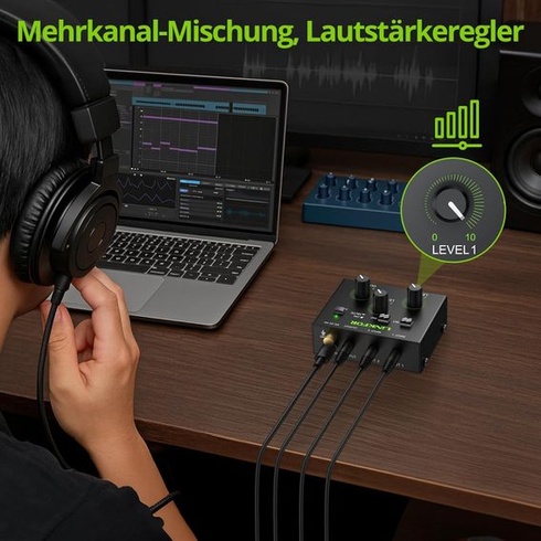 Mini audio mixážny pult LiNKFOR, aktívny mixážny pult, 2kanálový stereo audio mixážny pult s 1