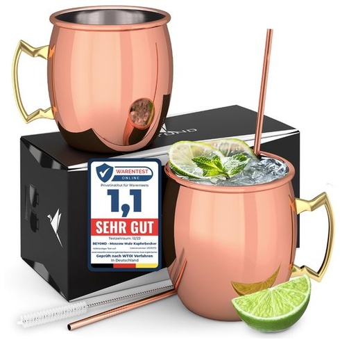 Sada 2 měděných hrnků Beyond Moscow Mule - Měděné hrnky s brčky a dárkovou krabičkou | Sada