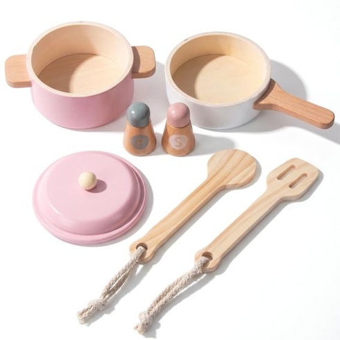 Sada dřevěného nádobí WoodenFun, kuchyňské doplňky, bezpečný dárek na hraní rolí pro děti od 3 let