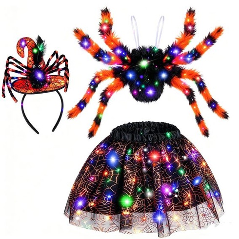 Pavoučí kostým pro dívky, tylová sukně, pavoučí batoh, pavoučí čelenka, halloweenský kostým, dětské