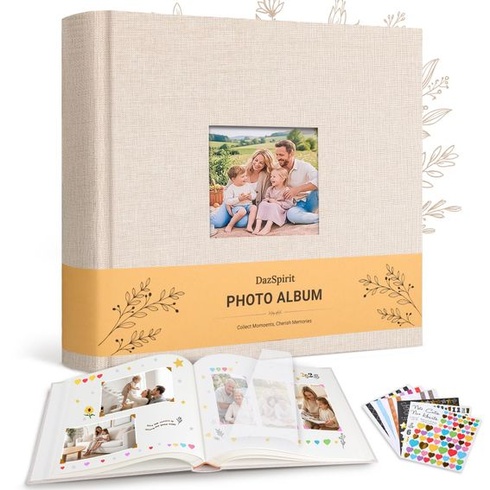 Fotoalbum DazSpirit pre personalizáciu a vlepovanie fotografií, 100 strán, ľan, béžová