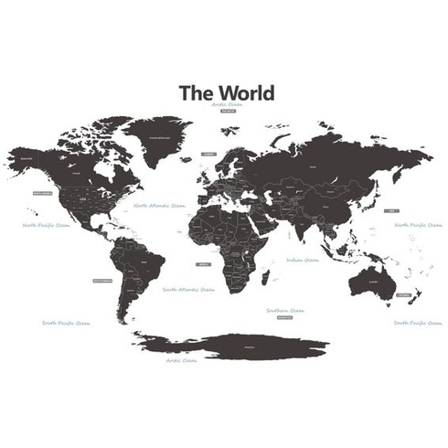 DECOWALL Moderná mapa sveta šedá samolepka na stenu Krajina Oceány Moderné (DL3-1609G) cca 159 × 100,4