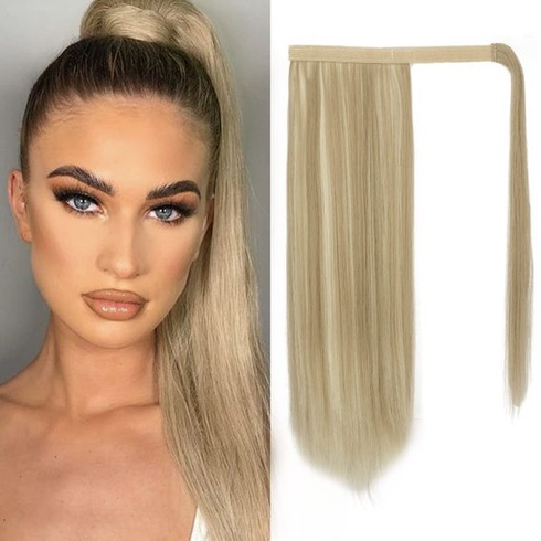 BARSDAR Hladký ovíjaný cop, 45 cm dlhý hladký ovíjaný cop pre ženy syntetické clip-in