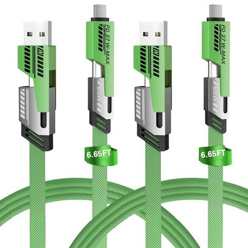 Balenie 2 ks 2m 4v1 USB-C nabíjací kábel nylon pre iPhone, Samsung, MacBook, zelený