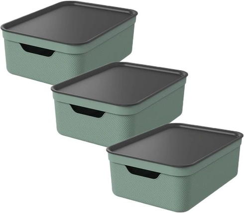 Jive Dekobox Sada 3 úložných boxů 10 l s víkem, Plast (recyklovaný PP), 10 l (37,5 x 27,8 x 13,5