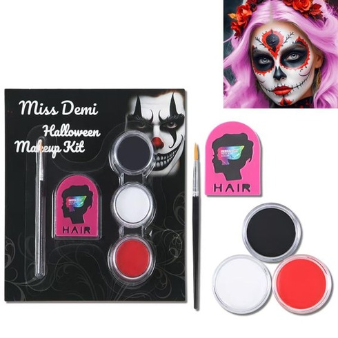Halloweenska make-up sada Miss Demi s čiernobielou červenou farbou na tvár, ružovou kriedou na