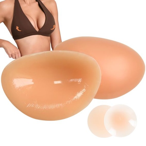 Silikónové vložky do podprsenky s lepidlom – push-up, opakovane použiteľné, mäkký silikón, béžové