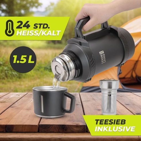 Termoska LIFETIME 1,5 litra - udrží vodu horúcu 24 hodín, obsahuje hrnček, nálevník na čaj, popruh