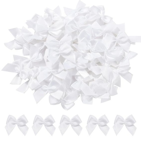 Jollybows 100 kusov mini mašličiek zo saténových stuh, 2,5 cm biele mašle zo saténových stuh, mini