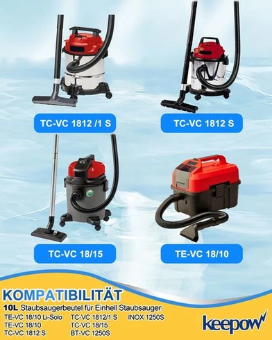 Sada 5 sáčků do vysavače KEEPOW o objemu 12 l pro Einhell TC-VC 1812 S, 1812/1S 18/15, TE-VC 18/10,