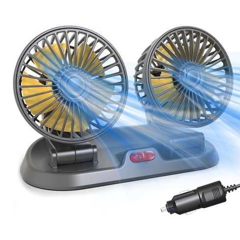 Ventilátor do auta Lotvic, 12V ventilátor s dvojitou hlavou, otočný o 360 stupňů se 2 rychlostmi,