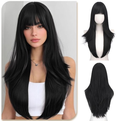 Dámska parochňa Sofiyan, 65 cm dlhá rovná parochňa s ofinou, čierna