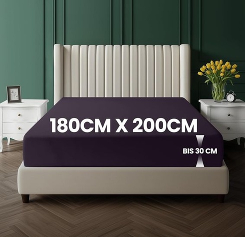 Posteľná bielizeň Utopia - Napínacia prestieradlo 180x200cm až 30cm - Fialové - Certifikácia Oeko-Tex -
