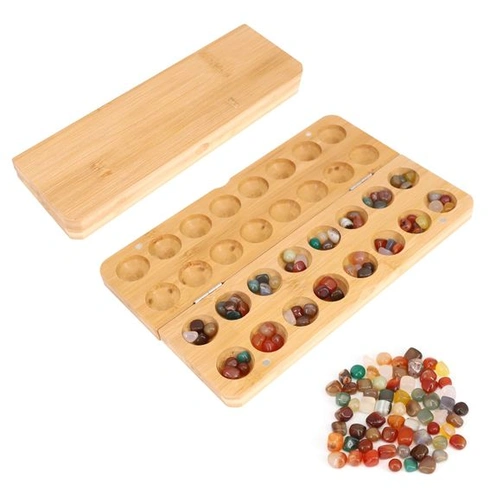 Skládací hra Kalaha s 65 kameny, desková hra Kalaha s kameny, dřevěná hra Mancala, hra s oblázky,