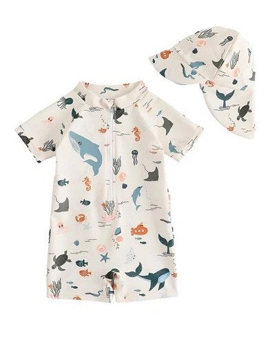 Detské plavky s čiapočkou UV Clothing, veľkosť 68-98, UPF UV ochranné oblečenie, plavky pre