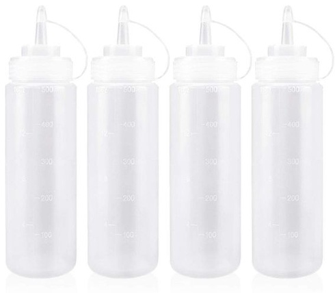 Lahvičky s víčky, 4 kusy, plastové lahvičky na koření, 500 ml na koření, kečup, hořčici, majonézu,