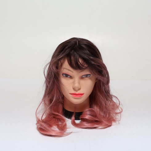 FESHFEN Krátke bob parochne s ofinou, 28 cm rovné ombré ružové parochne pre karneval syntetické farebné