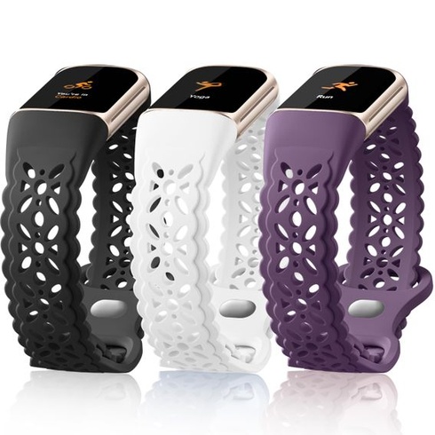 Silikónové náramky kompatibilné s Fitbit Charge 6 - 3 kusy s kvetinovou čipkou, mäkké priedušné,