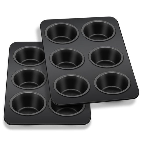 Homikit Nerezová forma na muffiny, sada plechov na pečenie 6 šálok, 2 ks, čierna