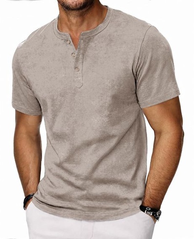 Pánske tričko HMIYA, 100% bavlna, vintage henley, krátky rukáv, letné, ležérne, veľkosť L,