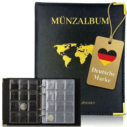 Album na mince – 240 mincí (4,5 x 4 cm na mřížku), album pro sběratele 2 eurových mincí a úložiště
