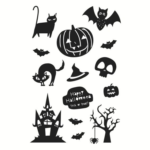 Průhledná halloweenská razítka na výrobu přání nebo do deníku, dýně, netopýr, halloweenský