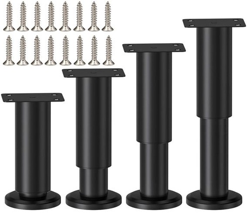 Nastaviteľné nábytkové nohy, 4 kusy, čierny kov, 8-12 cm (4 ks 8 cm-12 cm)