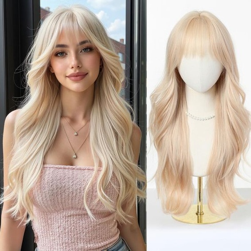 Syntetická parochňa Esmee Lang Wavy Blonde s ofinou pre ženy, blond 1368-1