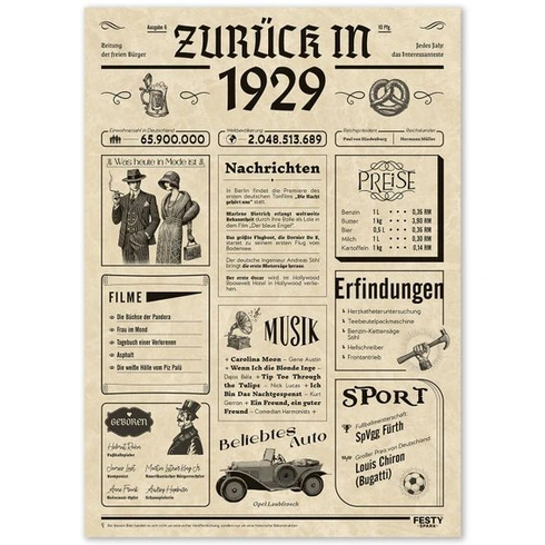 Darček k 97. narodeninám pre mužov - Vtipná karta k 97. narodeninám pre ženu 1929 [A4 bez rámčeka]