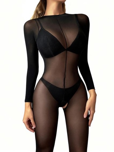 Erotické body pre ženy, catsuit s dlhým rukávom, celotelové pančuchy s otvoreným rozkrokom,