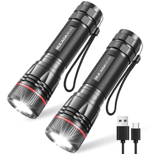Dobíjacie LED svietidlo BUCASA, balenie 2 kusov, zoomovací, USB-C, čierna