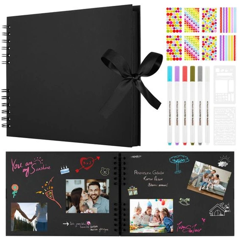 Aolso DIY fotoalbum 30x21,5 cm, sada na scrapbooking na vlepovanie fotografií, veľké, čierne