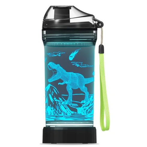 Dětská láhev na vodu s amonitovým dinosaurem a 3D svítícím LED světlem 400 ml, tritan, bez BPA -