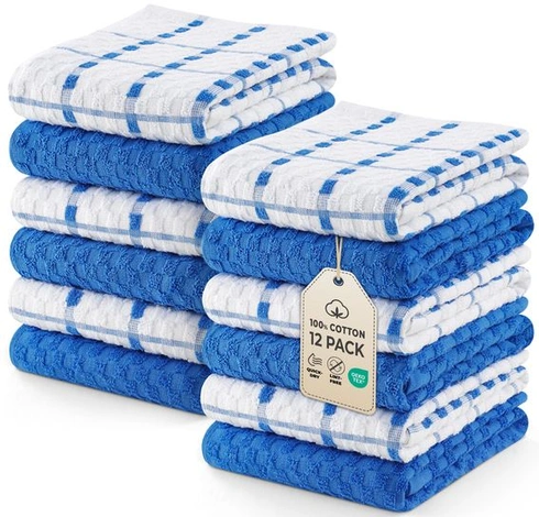 Utopia Towels - 12 kusů kuchyňských utěrek, bavlněná utěrka 38 x 64 cm – lze prát v pračce (modrá a
