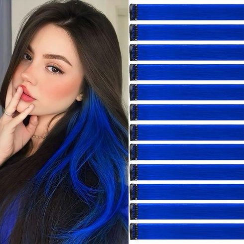 12 kusů 55cm safírově modré sponky na jednotlivé prameny, barevné, pro děti