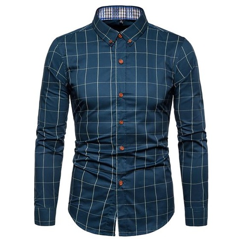 Pánska kockovaná košeľa, ležérna, zapínanie na gombíky, kockovaná, s dlhým rukávom, slim fit,