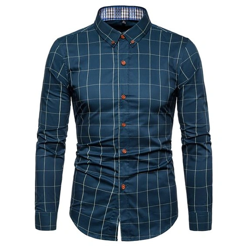 Pánská kostkovaná košile, ležérní, zapínání na knoflíky, kostkovaná, s dlouhým rukávem, slim fit,