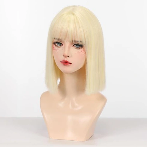Parochňa Allbell Platinová blond pre ženy, krátka bob parochňa s ofinou, žiaruvzdorné syntetické vlasy,