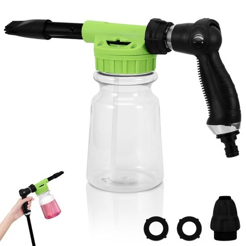 Penová pištoľ 2 v 1 na umývanie áut, 1000 ml, nastaviteľná penová tryska, zelená