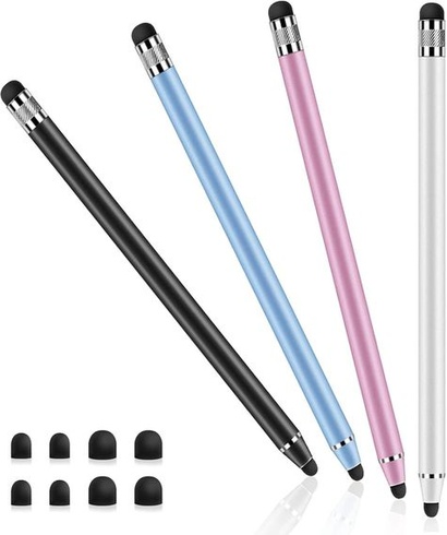 Balenie 4 stylusov pre tablet 2 v 1 s vysokou citlivosťou pre mobilný telefón a tablet, strieborná +