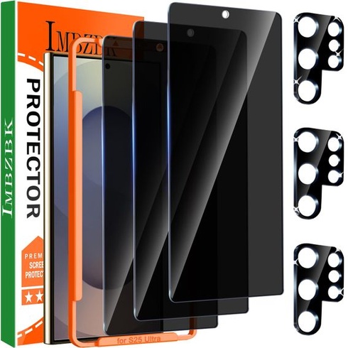Ochranné tvrzené sklo IMBZBK pro Samsung Galaxy S25 Ultra, balení 3+3 kusů, černé, pro Samsung