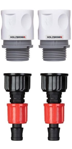 Súprava HOLZBRINK pre pripojenie 16mm kvapkacej hadice k vodovodnému kohútiku: 2x rýchlospojky 20mm, 2x TT