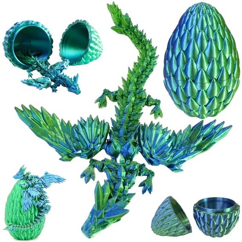 Joycabin 3D tlačené dračie vajce s drakom, hračka fidget, modrozelená