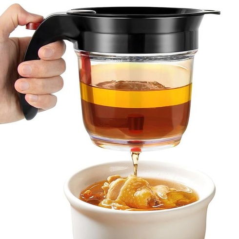 Odlučovač tukov na omáčky, 1000ml, materiál PP, dvojitá filtrácia, so stupnicou na oddelenie vody a