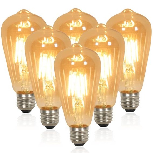 LED žiarovky Comely s vláknom ST64 6× E27 4W (3,1W) jantárovo teplá biela 3000K, vintage design, do