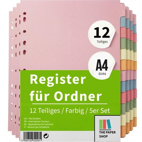 Zakladače The Paper Shop A4, súprava 12 ks - farebné mesačné registre (5 balení) | Deliče a prúžky do