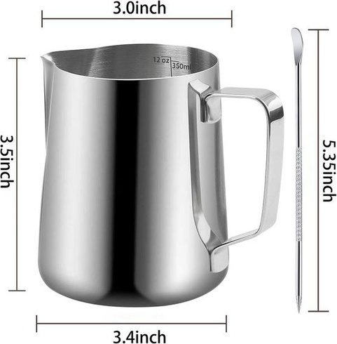 Kanvica na napeňovanie mlieka, 340 ml, nerezové kanvice na espresso s dekoračným perom, káva,